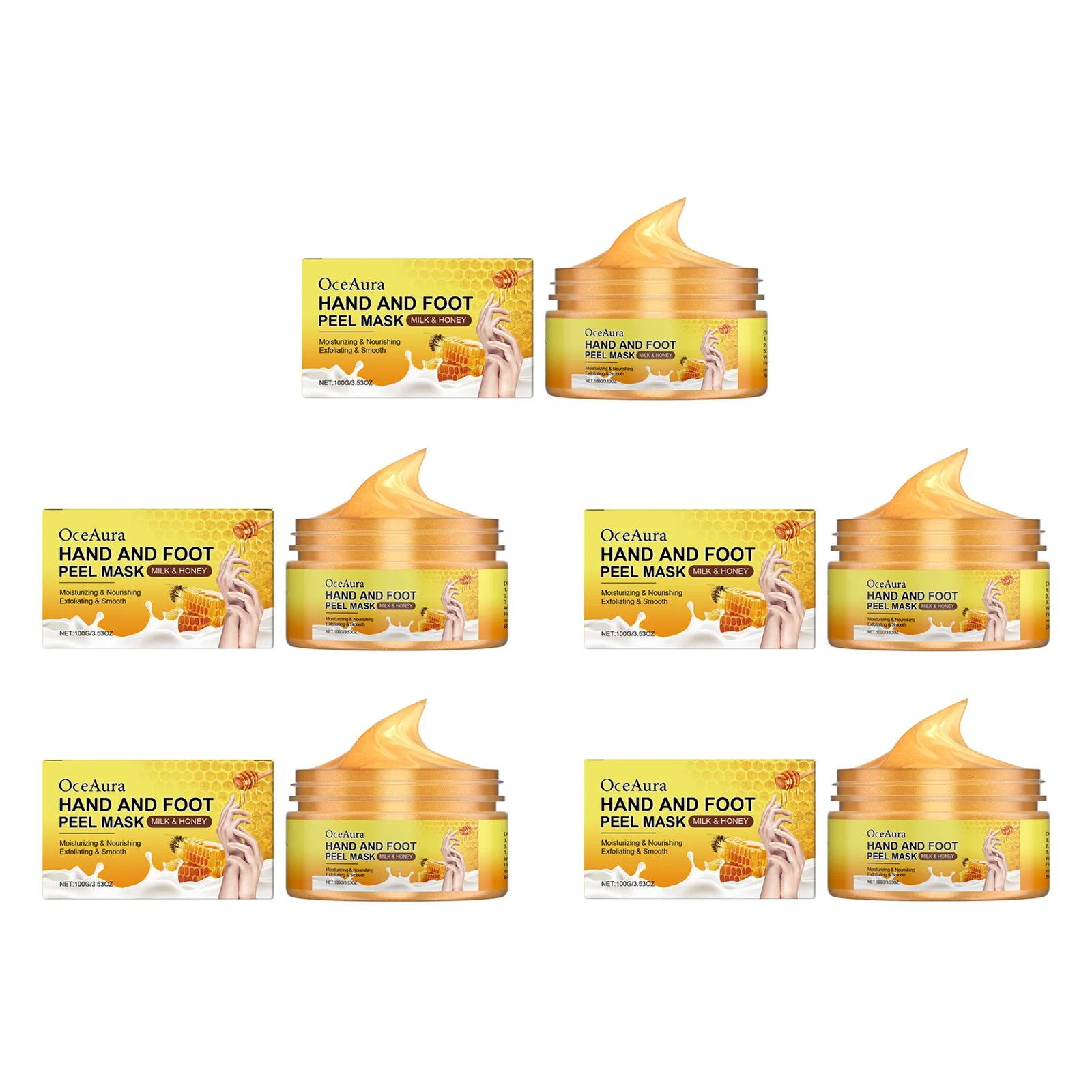 OceAura Exfoliating Hand & Foot Peel Mask – Milk & Honey Exfoliating Peel Mask Oasis Select 5 x 100g Boxed