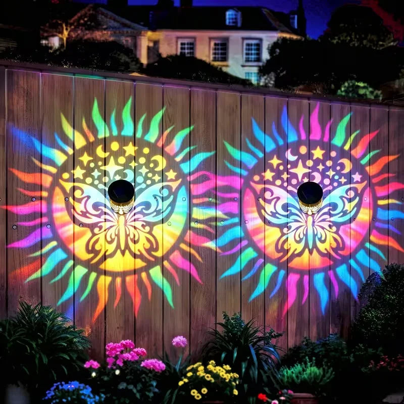 1-8PCS Solar Butterfly Wall Light Iron Hollow Projection Lamp Vintage Pattern Shadow for Outdoor Fence Gate Garden Decoration Oasis Select