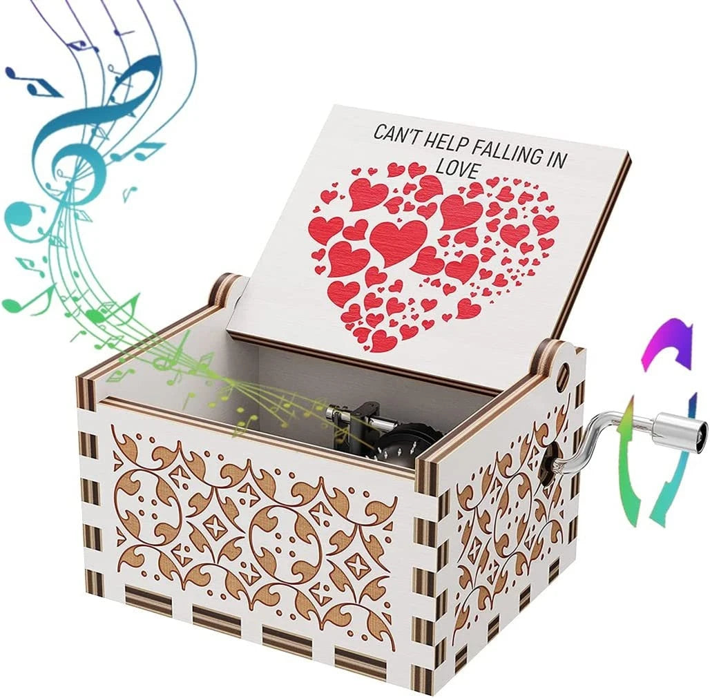 Wooden hand cranked music box falls in love, UV painted music box gives nostalgic handmade gift Oasis Select 15