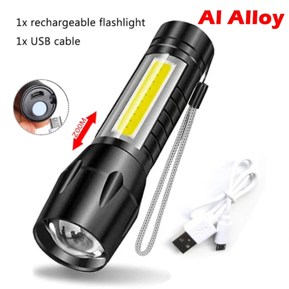 Mini UV LED Flashlight USB Rechargeable Waterproof 800LM Torch