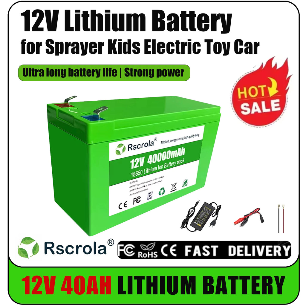 12V Li-ion 40Ah 30Ah 20Ah 18650 Lithium Rechargeable Battery Pack for Sprayer Kids Electric Toy Car Scale Access Control+Charger Oasis Select