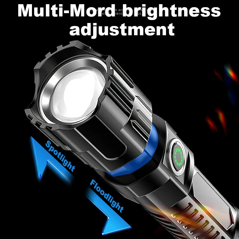 Portable Strong Light LED Flashlight Rechargeable Telescopic Zoom Torch Safety Emergency Light for Outdoor Camping Cycling Lamp Oasis Select