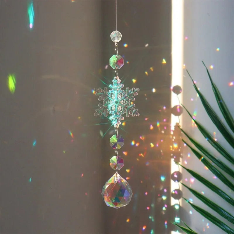 Creative Christmas Colorful Snowflake Pendant Acrylic Glass Rainbow Light Shadow Window Christmas Tree Decoration Oasis Select