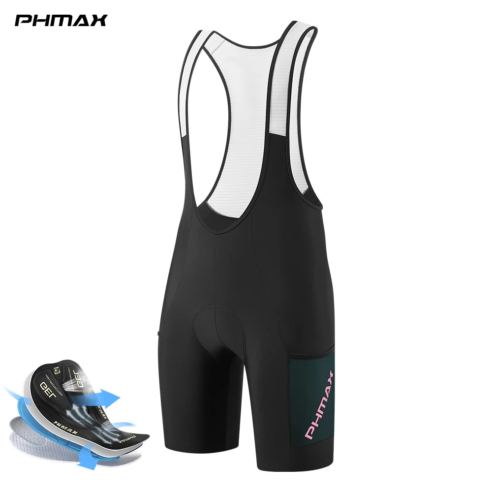 PHMAX Men's Cycling Bib Shorts 5D Silicone Gel Pad Shock Absorption Road Bike Bibs Summer Breathable Bicycle Riding Shorts Oasis Select PM-DBK-44501 XL