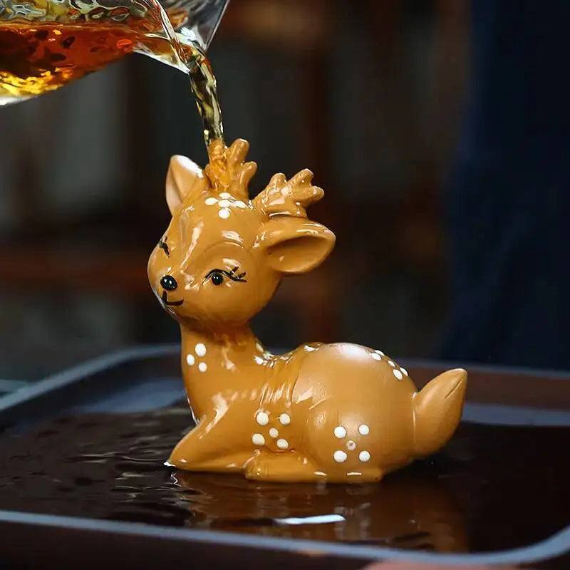 Zisha Tea Pet Plum Blossom Deer Figurine Sculpture Cartoon One Way Tea Play Oasis Select
