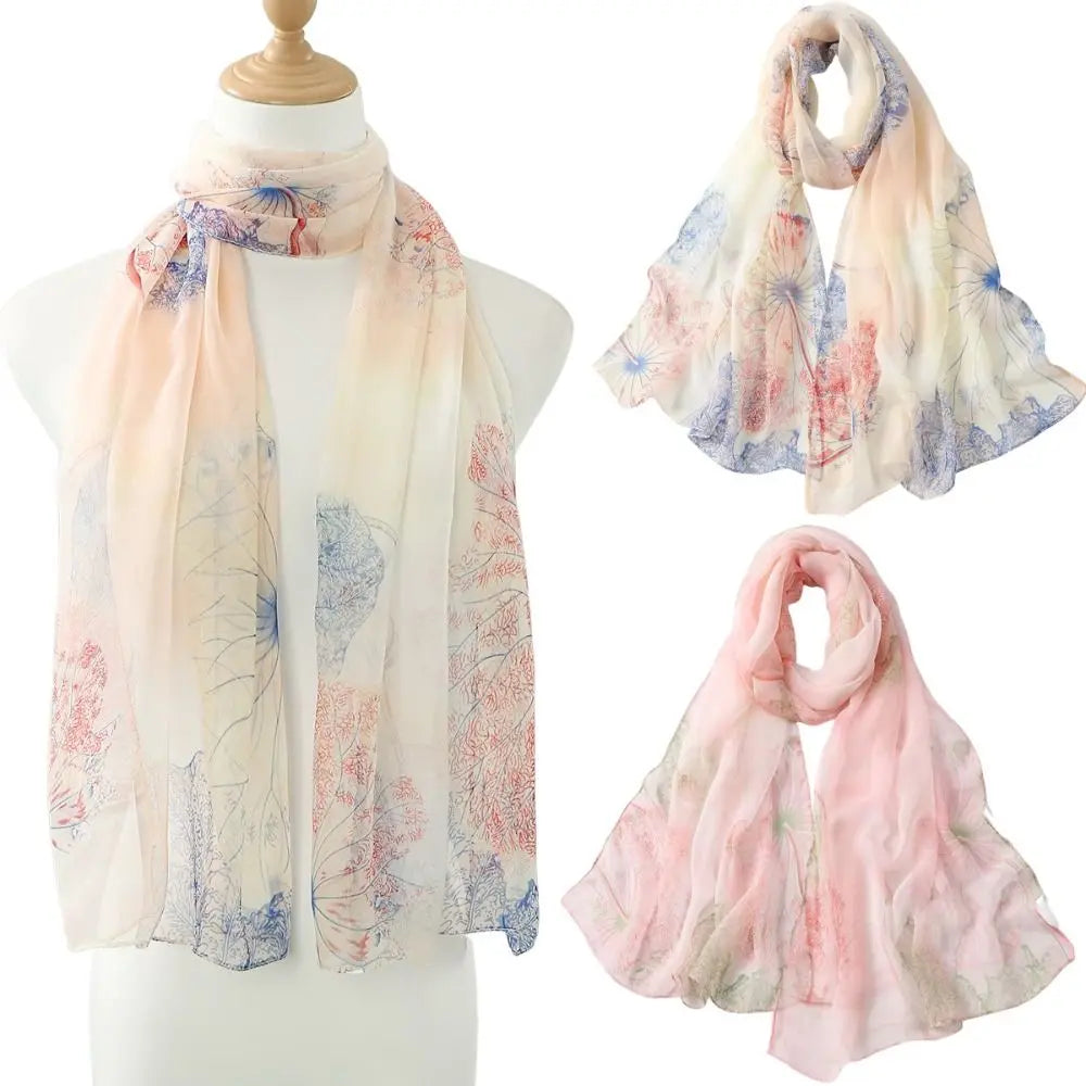 Fashion Embroidered Silk Scarf Breathable Sun-Resistant Beach Shawl Smooth Silk Long Wraps For Women Oasis Select