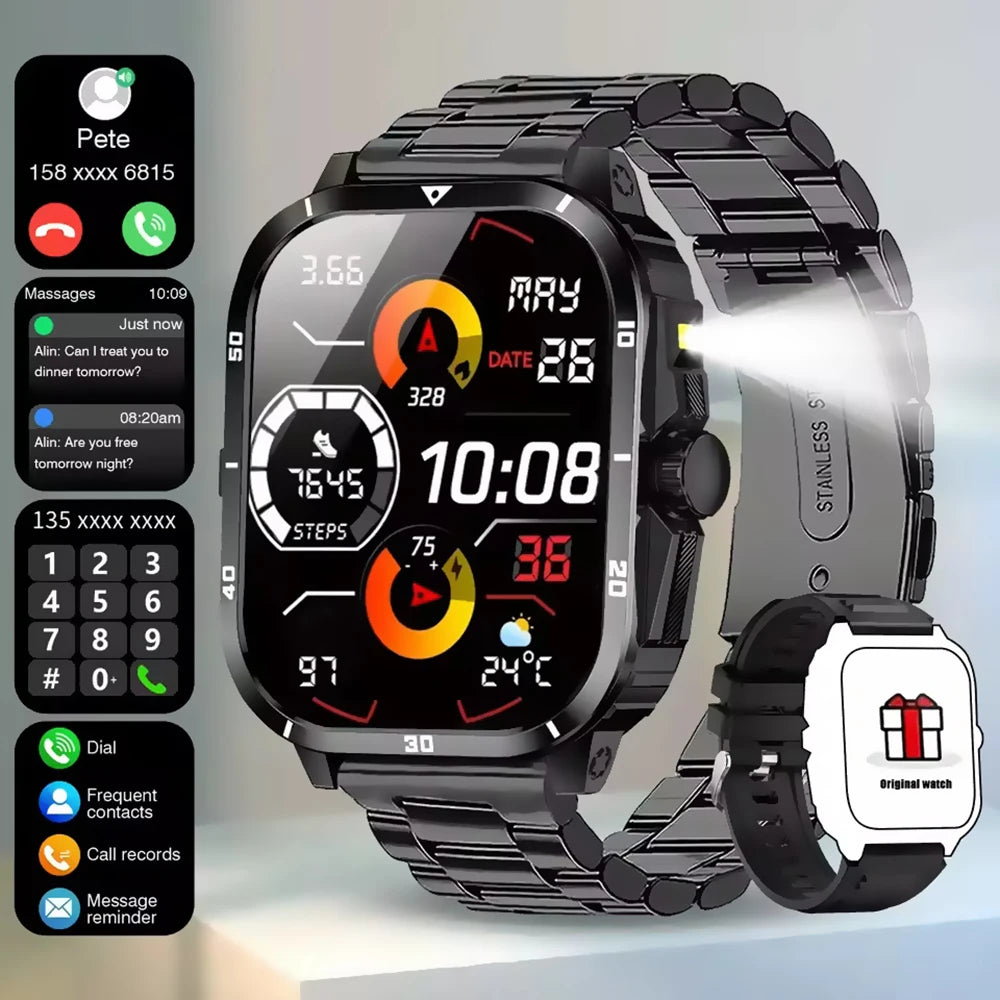 Military Smartwatch 2.01" HD Bluetooth Call Waterproof Fitness Watch