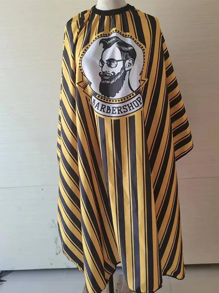 Barber Printed Hair Cutting Cape Yellow Black Striped Waterproof Salon Cape for Men Hair Styling Professional Barber Tool Oasis Select