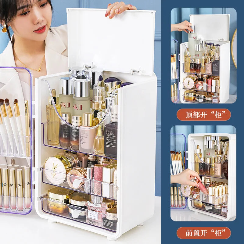 Large Cosmetic Storage Box Light Luxury Desktop Capacity Dustproof Storage Rack Household Vanity Lipstick Cosmetics Storage Box Oasis Select