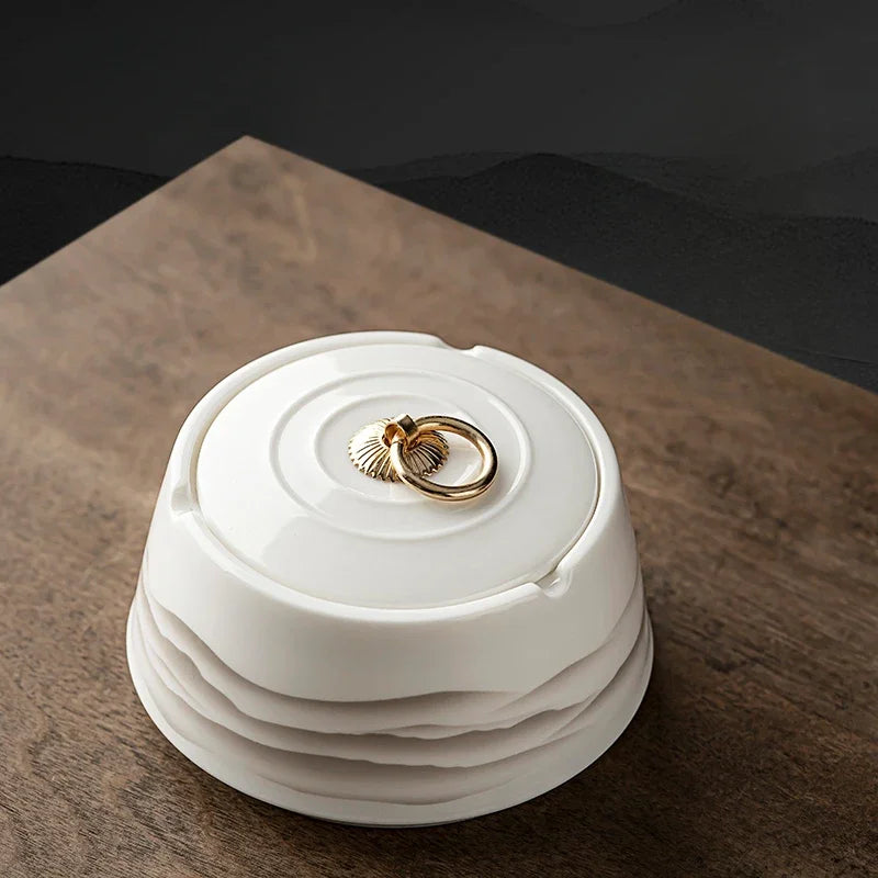Sheep Fat Jade Ashtray Simple Article with Cover Fly Ash White Porcelain Ashtray Decoration for Household Living Room Ashtray Oasis Select