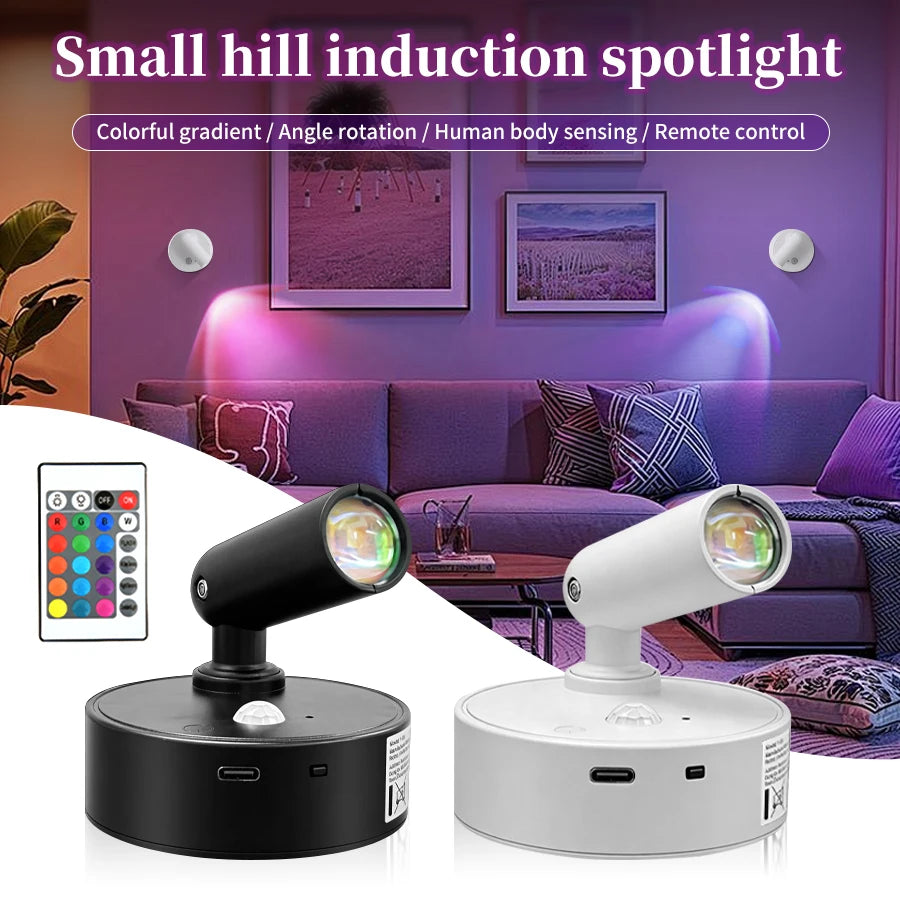 Motion Sensor LED Wall Lamp with Remote Control Rechargeable Touch Night Light Magnetic RGB Spotlight for Bedroom Hallway Stairs Oasis Select