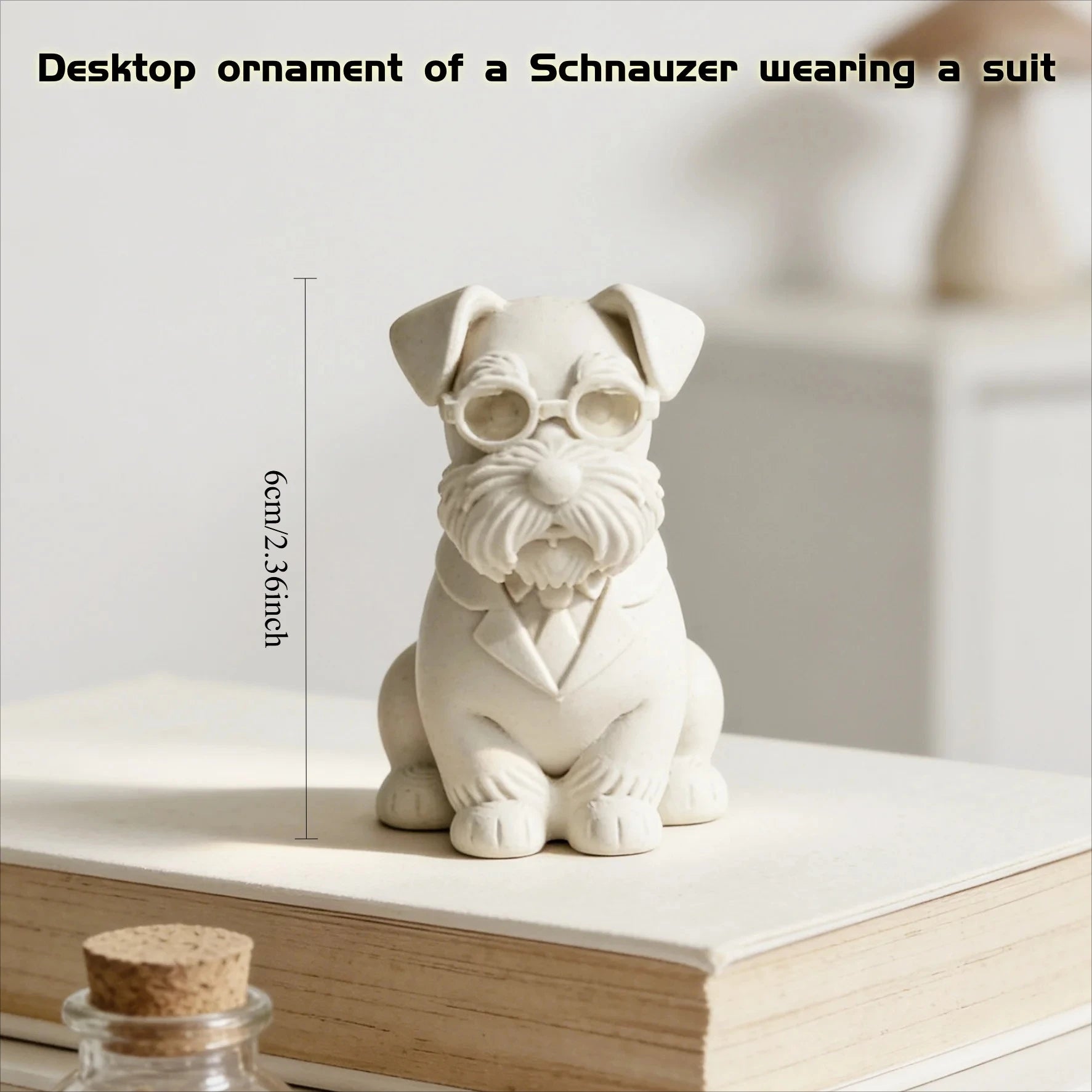 Gentleman Suit Wearing Schnauzer Figurine 3D Printing Cute Dog Statue Mini Puppy Ornaments for Home Office Desk Minimalist Decor Oasis Select Schnauzer White