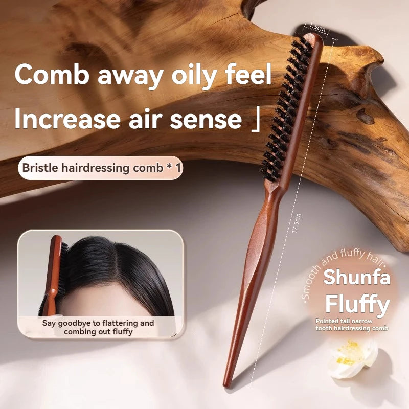 Natural Boar Bristle Hair Fluffy Comb Wood Handle Hair Brush Anti-static Barber Hair Comb Scalp Massage Hairdresser Styling Tool Oasis Select