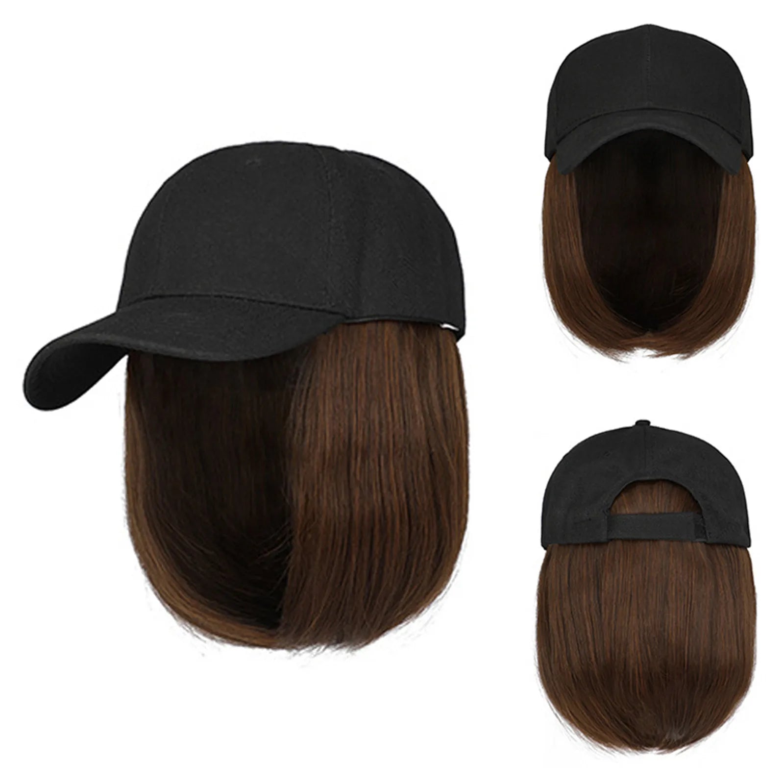 Baseball Cap Bob Wig Hat with Hair Extensions – Adjustable Wig Cap Hat Oasis Select C