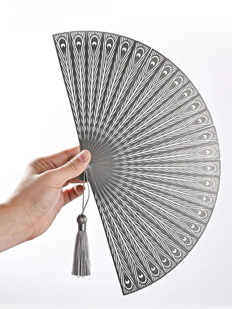 New Chinese Steel Gufeng Fan Hollowed Out Portable Self-defense Kung Fu Iron Fan Tai Chi Metal Stainless Steel Folding Fan Oasis Select