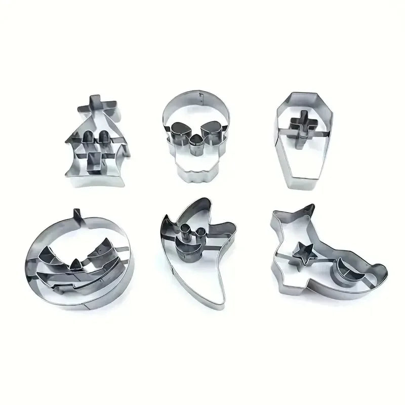 Halloween Sugar Flipping Cookie Mold Stainless Steel Skull Pumpkin Cookie Cutting Cake Mold Baking Utensils Oasis Select set D