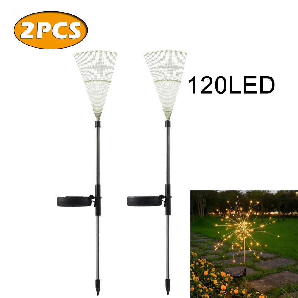1~4PCS LED Solar Power Firework Lights Garden Decoration Fairy Lamp Waterproof Outdoor Dandelion Lawn Light Patio Garden Decor Oasis Select 120LED 2PCS