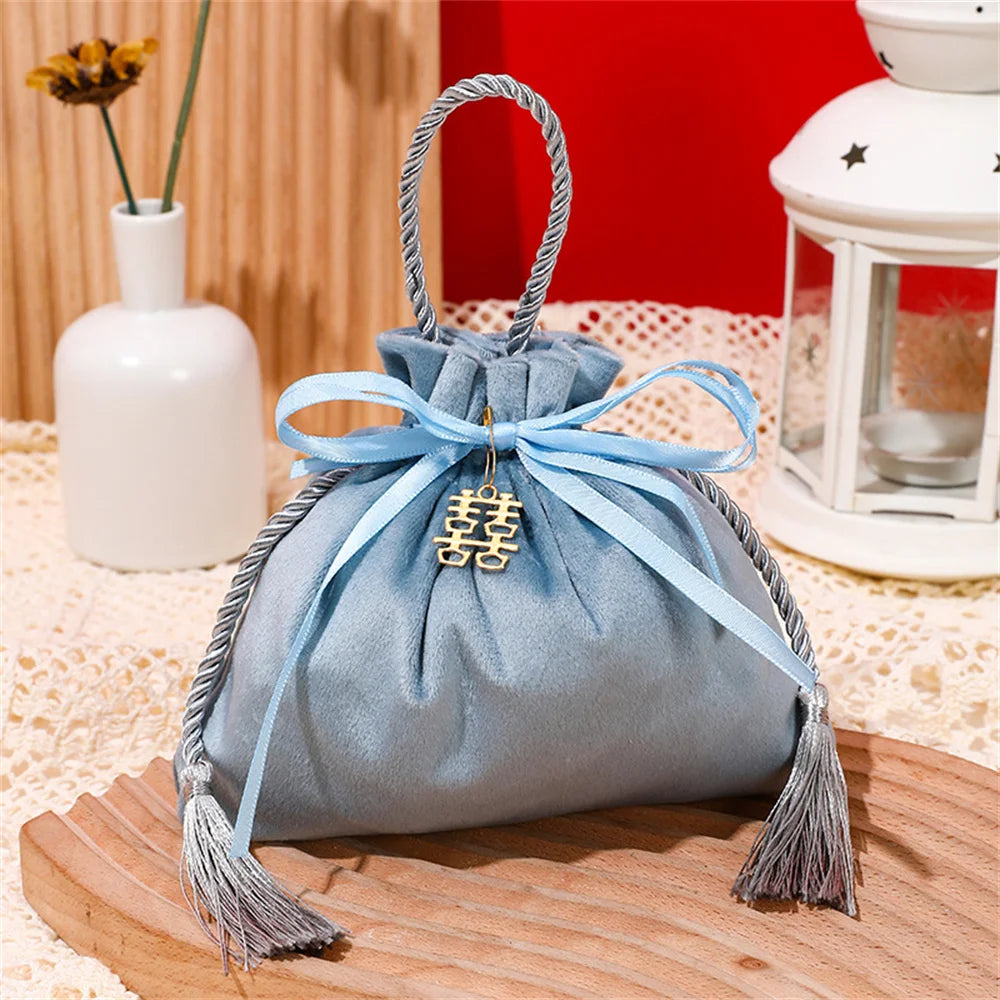 Velvet Candy Box Gift Bag Velvet Cloth Drawstring Tassel Bag Wedding Party Candy Pouches Wedding Party Fashion Drawstring Pocket Oasis Select Blue 2 Other