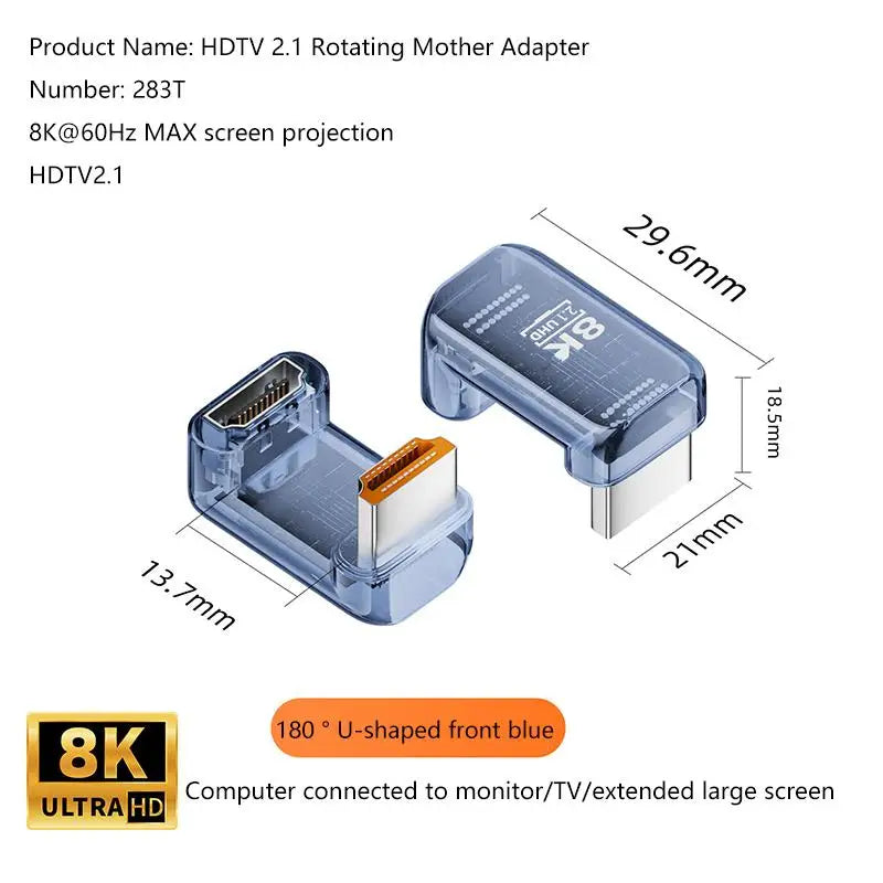 HDMI 2.1 Male To Female Adapter 8K@60Hz Male To Female Connector Up Down Angle 90 270 360 Degree For HDMI Cable PC Laptop HDTV Oasis Select B1