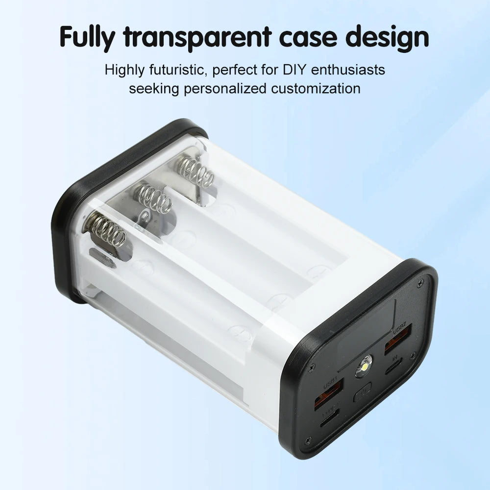 22.5W 6/12*18650 Power Bank Case Mobile Power DIY Case No Soldering Battery Box Charging Power Bank Kit Fully Transparent Shell Oasis Select