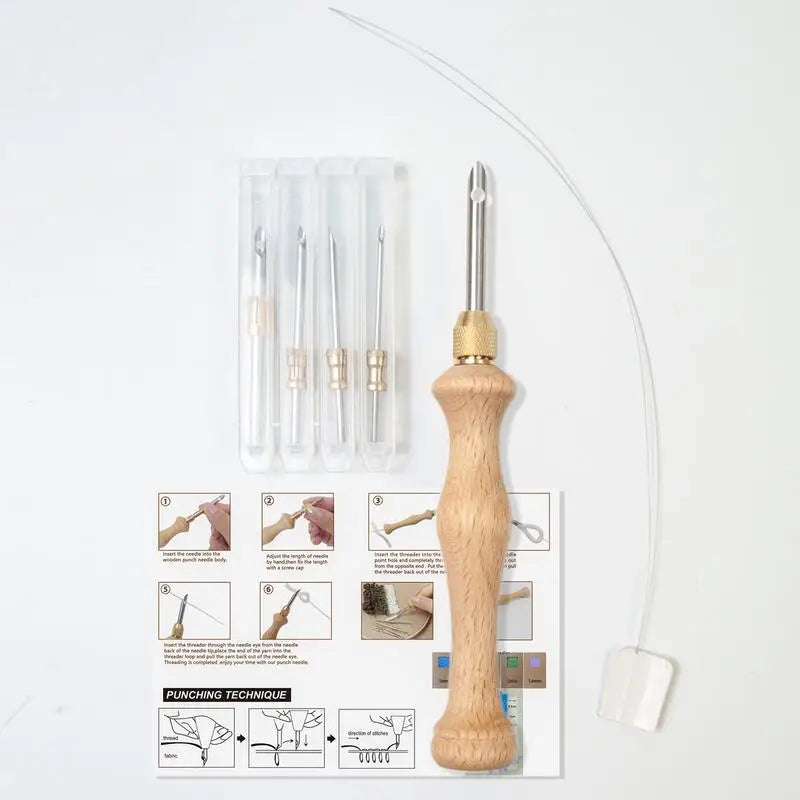 Punch Needle Kits Wooden Handle Punch Pen Embroidery Tools 5/3.5/2.5/2/1.6mm Needles Hooking Tool Kits for Embroidery Floss Oasis Select