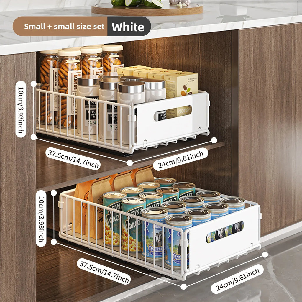 Built-in pull basket in cabinet, multi-functional pull-out snack storage rack, household kitchen sink lower shelf, no punching Oasis Select White Small 2PCS