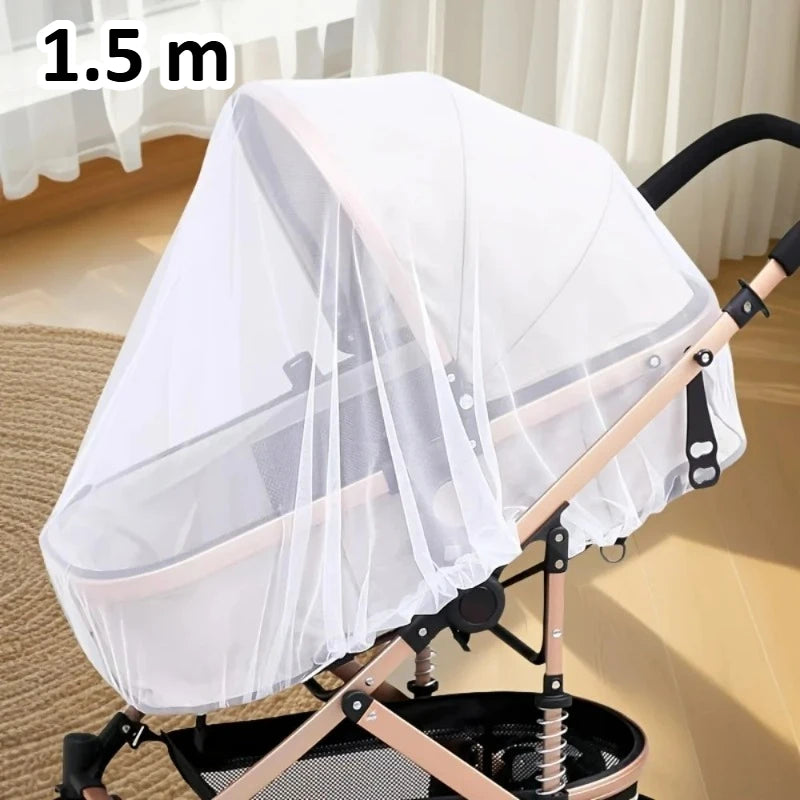 1pc Stroller Mosquito Net, Full Coverage Dense Mesh for Insect Protection, Polyester Outdoor Baby Stroller Gear Baby Accessories Oasis Select 1.5m white