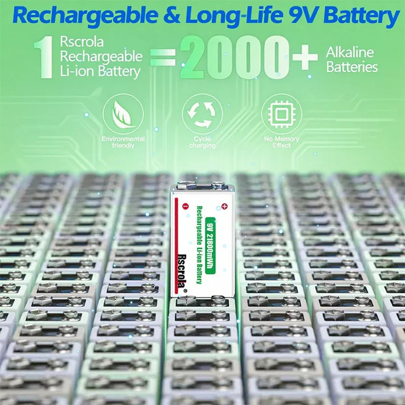 Rscrola USB 9V Rechargeable Battery 21800mWh USB Type-C Rechargeable 9V Li-ion Battery for RC Helicopeter Model Multimeter Toy Oasis Select