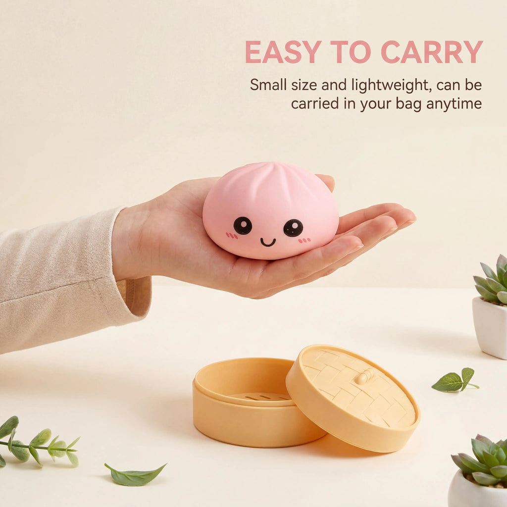 Dumpling Squishy Toy with Steamer – Stress Relief Ball 4 Colors Squishy Stress Toy Oasis Select