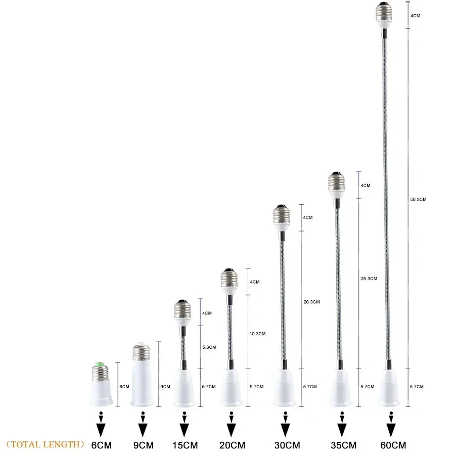 E27 to E27 Flexible Bulb Socket Extender E27 Lamp Rotating Base Lamp Holder 110V 220V Extension Converter 6/9/15/20/30/35/60cm Oasis Select
