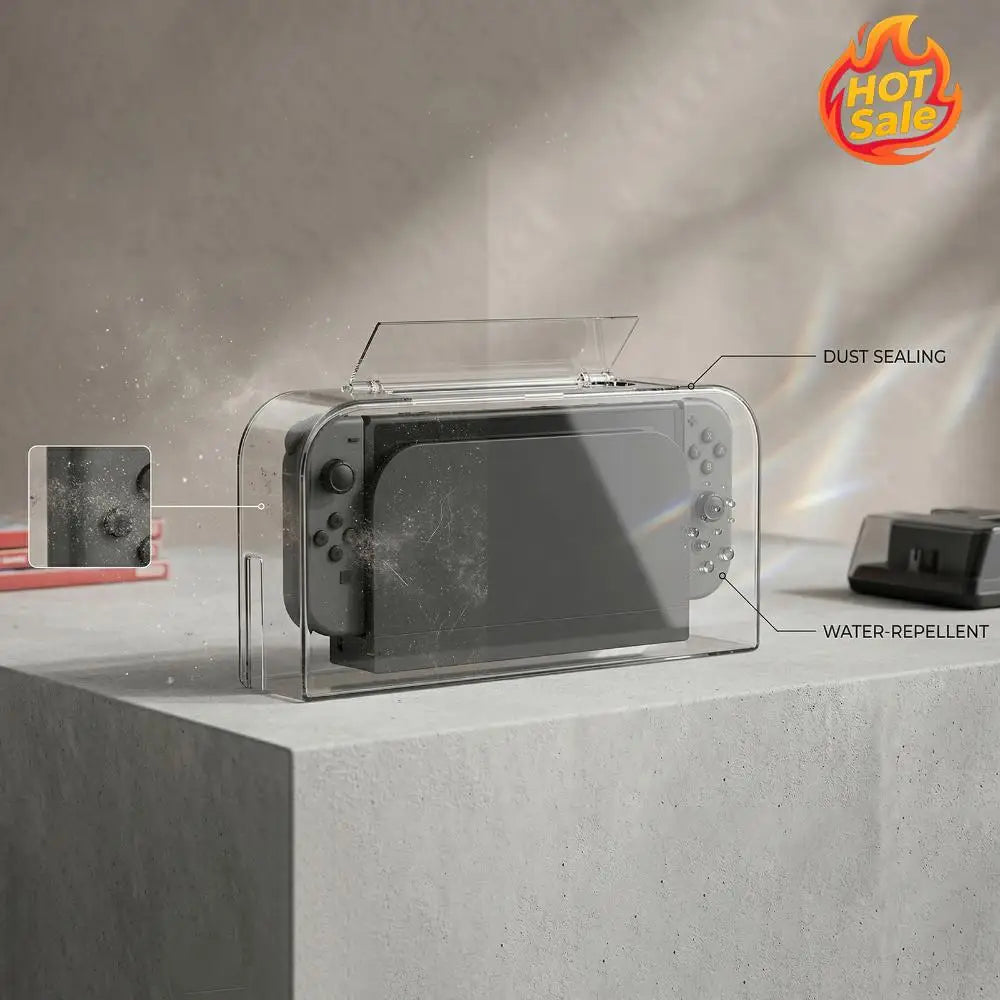 For NS2 Host Dust Cover Waterproof Game Console Dock Protective Case Transparent Base Dust Protection Cover for Home Gaming Room Oasis Select
