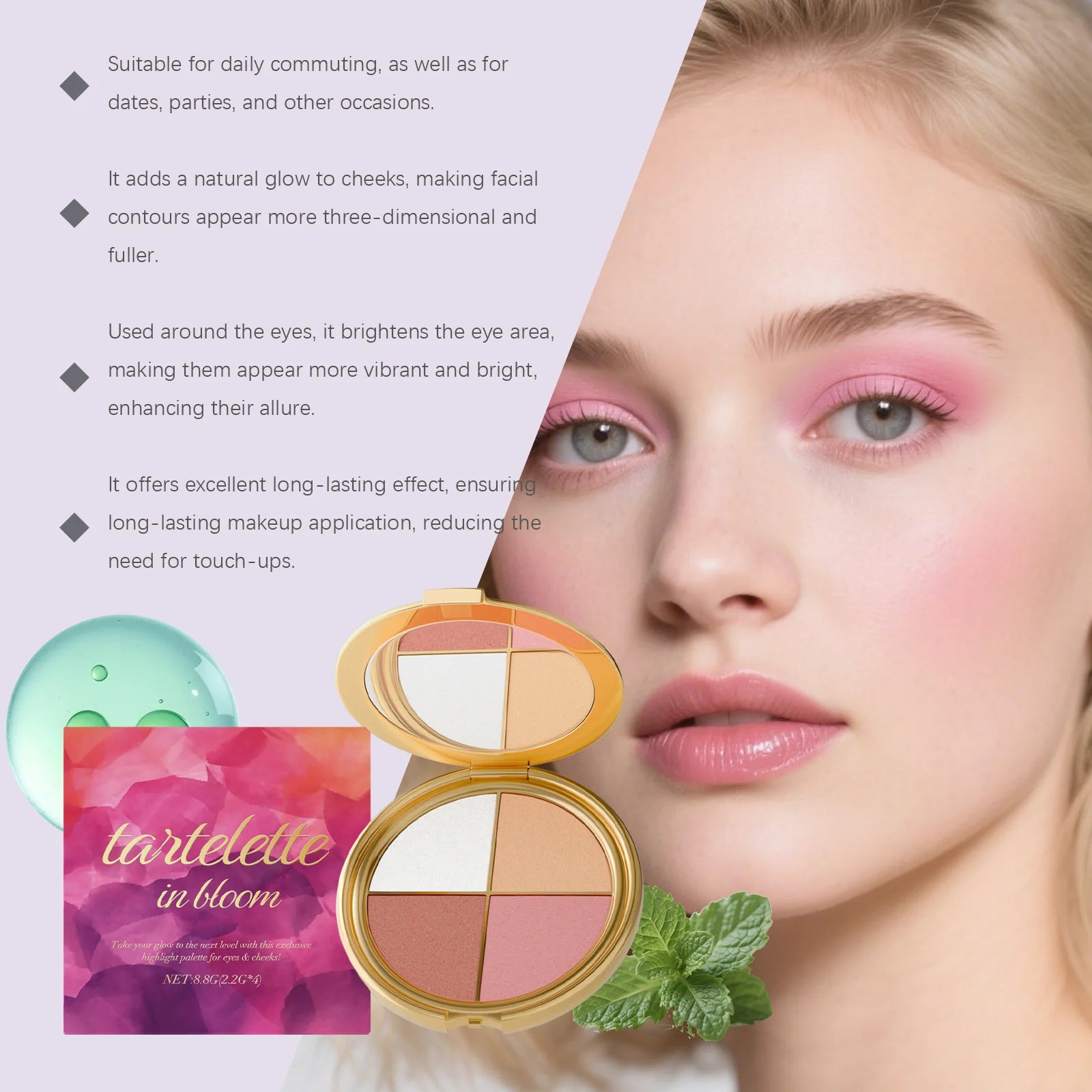 4-Color Highlight Powder Blush & Eye Shadow Palette | Natural Glow Eye Shadow Palette Oasis Select