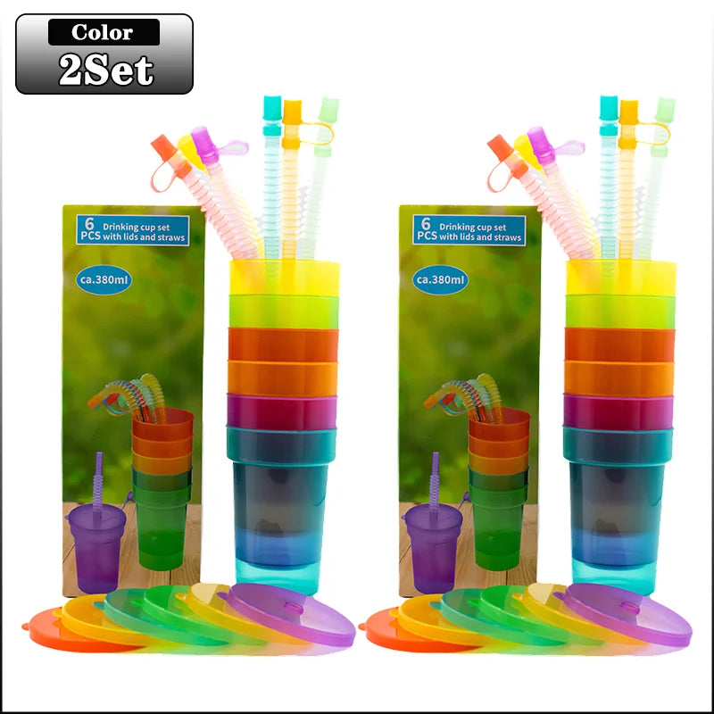 Colorful Expandable Plastic Straw Cup with Leak Proof Lid Siphon Mug for Summer Outdoor Travel Home Juice Milk Water DrinkingUse Oasis Select 2Set