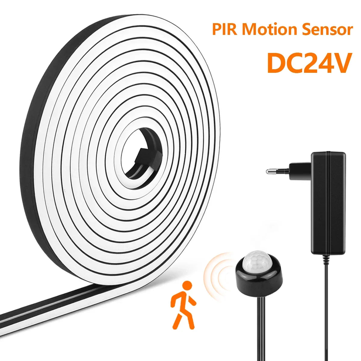 LED Night Light Neon Strip 24V Smart Human Sensor Black Silica Gel Tube Night Motion Induction Lamp for Bedroom Bathroom Stairs Oasis Select
