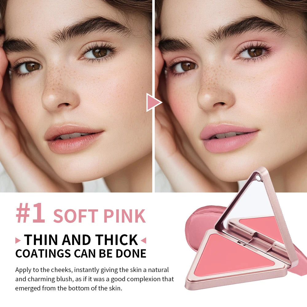 Lakerain Matte Cream Blusher Long-lasting Natural Makeup Triangle Box Design Oil-Resistant High Pigment Cream Blush Plate Oasis Select