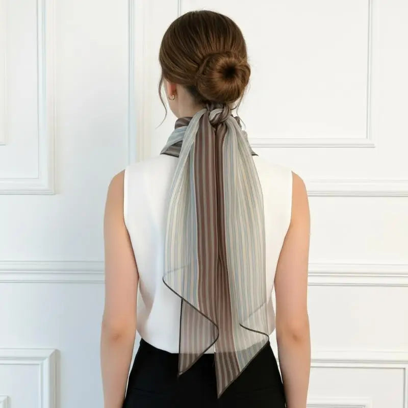 Striped Silk Scarf Women Lightweight Breathable Fashion Neck Head Scarf Daily Office Travel Beach Accessory Office Daily Wear Oasis Select