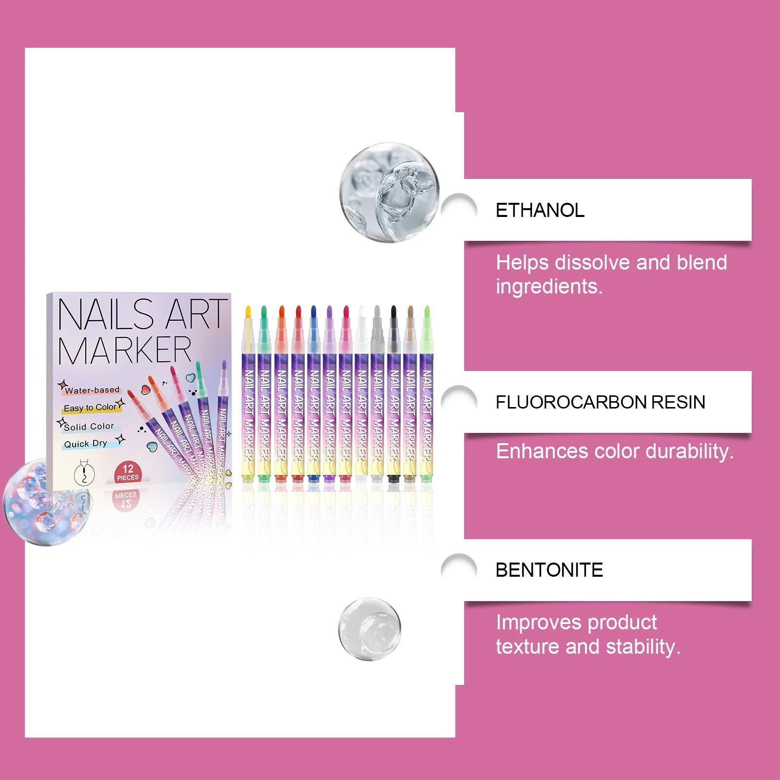 12-Color Nail Art Pens – 3D Doodle, Dotting & Liner Set Nail Art Pen Set Oasis Select