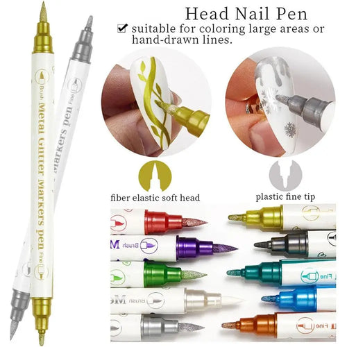 10color/pack Nail Paint Pen Temporary Tattoo Pen with Tattoo Templates Set Double-ended Doodle Marker Drawing Pen Oasis Select