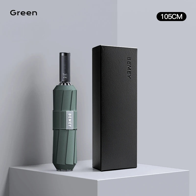Fully Automatic Umbrella Enlarged Thickened and Reinforced Large Folding Umbrella for Heavy Rain Oasis Select Green 105cm 10K full-fiber