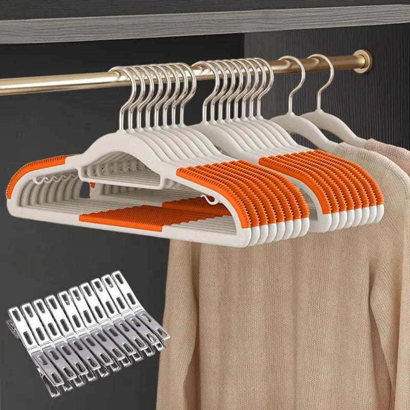 30pcs（10 hangers+20 clips） Anti Slip Hangers Set - Heavy Duty Velvet Clothing Hangers for Wardrobe, Multiple Colors Oasis Select Orange