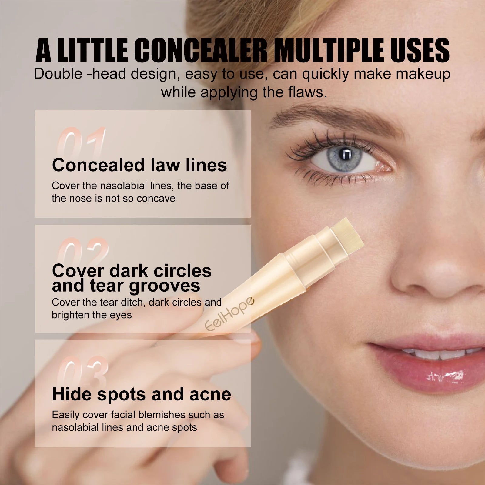 Double Head Concealer Waterproof Long Lasting Concealer For Dark Circles Acne Marks Natural Shade Moisturizing Non-Comedogenic Oasis Select