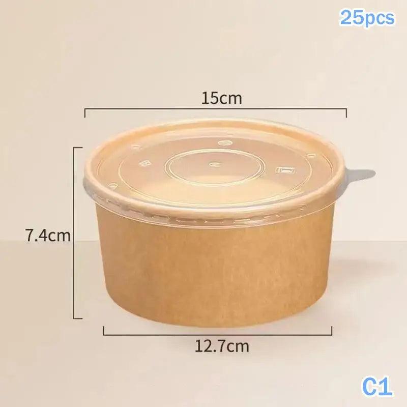 25pcs Kraft Paper Bowls Cups Fruit Salad Bowl Kraft Containers Salad Food Prep Kraft Box Cream Ice Snack Storage 500/750/1000ml Oasis Select C1