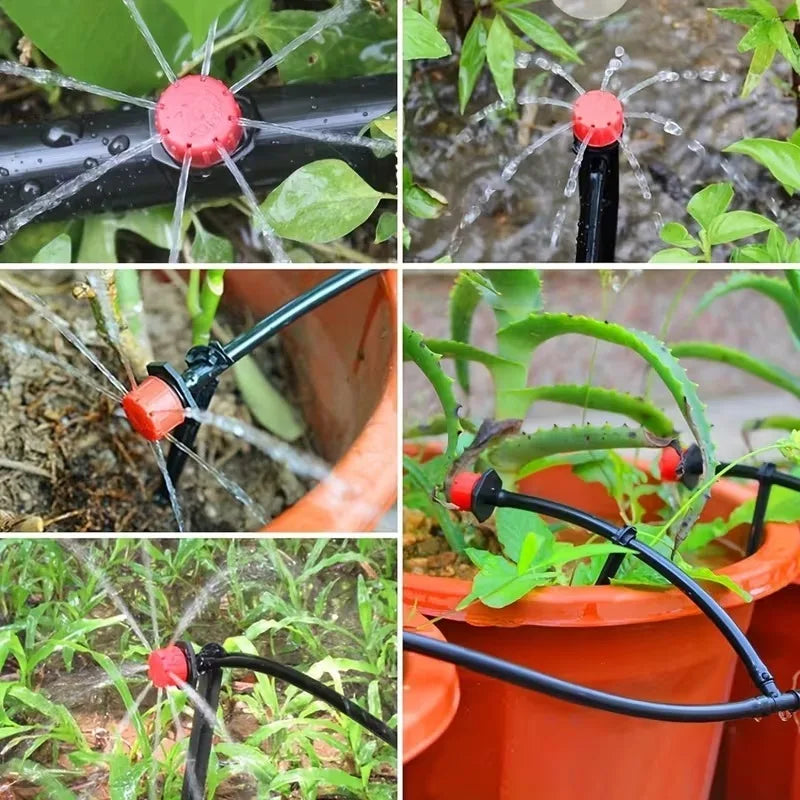 50-800PCS Adjustable 8 Hole Red Cap Drip 360 Degree Watering Adjustable for Garden Watering Pipe System Anti Clogging Dripper Oasis Select