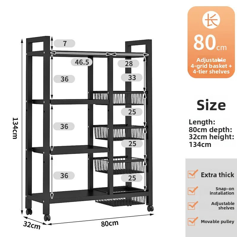 Kitchen storage rack Floor-to-ceiling multi-layer household fruit and vegetable basket storage rack Multifunctional storage rack Oasis Select 80 32 134