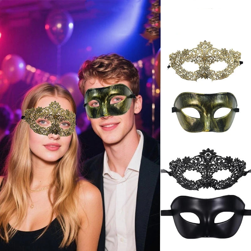 2pcs Elegant Black Lace Masquerade Mask Set for Couples Perfect for Venetian Party, Mardi Gras, and Halloween Celebrations Oasis Select