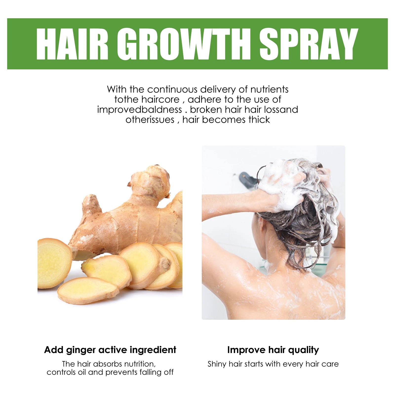 Fast Hair Growth Spray Anti-Baldness Thickening Growing Moisturize Smooth Hair Repair Split Frizz Ginger Scalp Treatment Essence Oasis Select