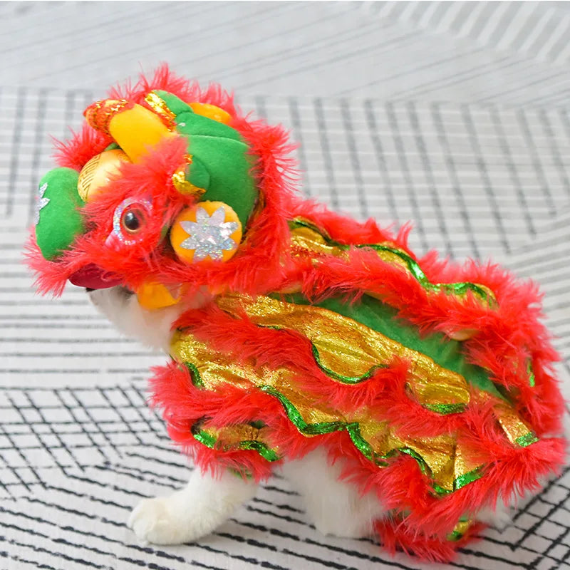 Funny and Mischievous Cat Costumes for Lion Dance Red Festive New Year Pet Clothing pet accessories Oasis Select