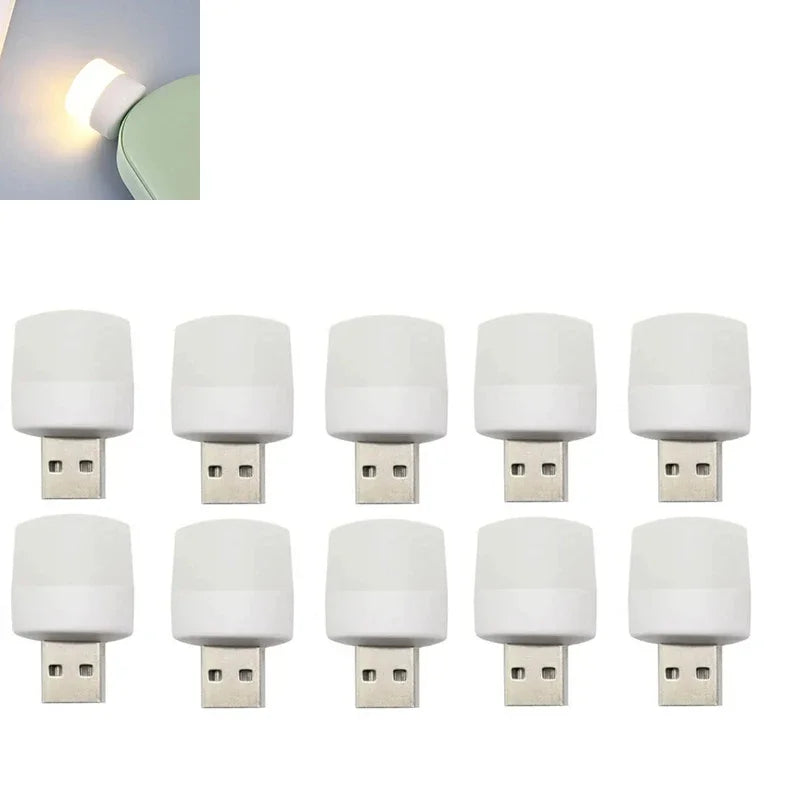 1-10pcs USB Night Light Mini LED Night Light USB Plug Lamp Power Bank Charging USB Book Lights Small Round Reading Oasis Select 10pcs Warm