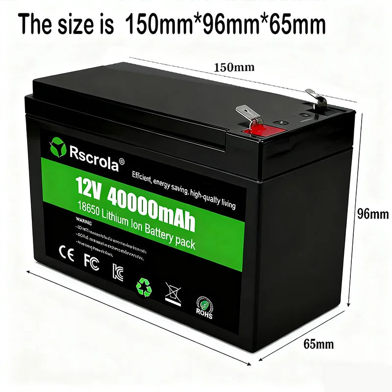 12V Rechargeable Lithium Battery Pack 40Ah, 18650 Battery pack DC Power for Sprayer, Portable Speaker, Outdoor Camping,Toy Cars Oasis Select