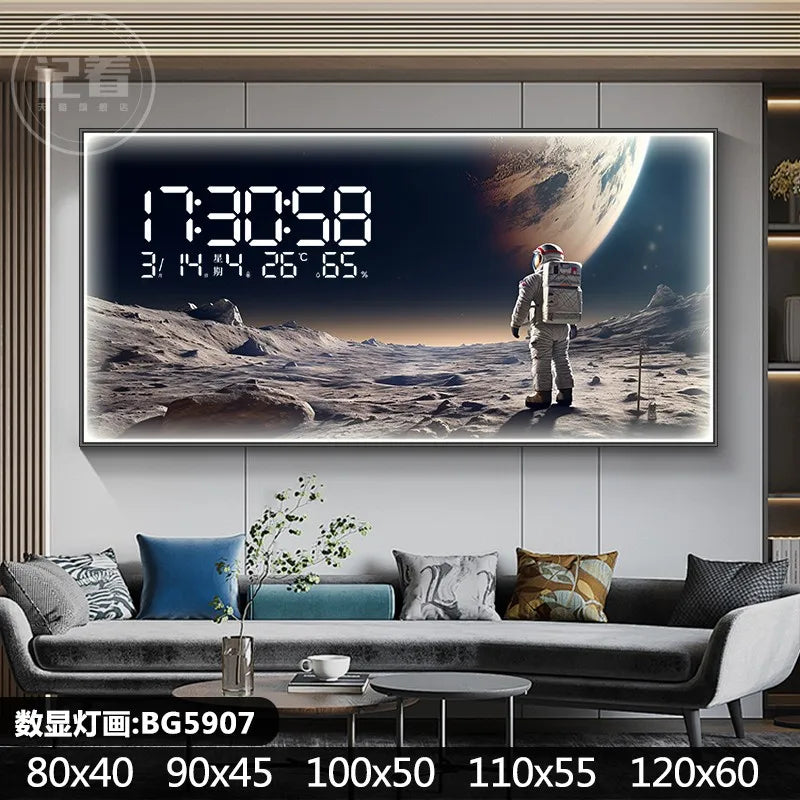 Starry Moon Perpetual Calendar Electronic Clock Guest Restaurant Decorative Painting Dynamic LED Lights Luminous Wall Clock Oasis Select BG5907 90cm x 45cm